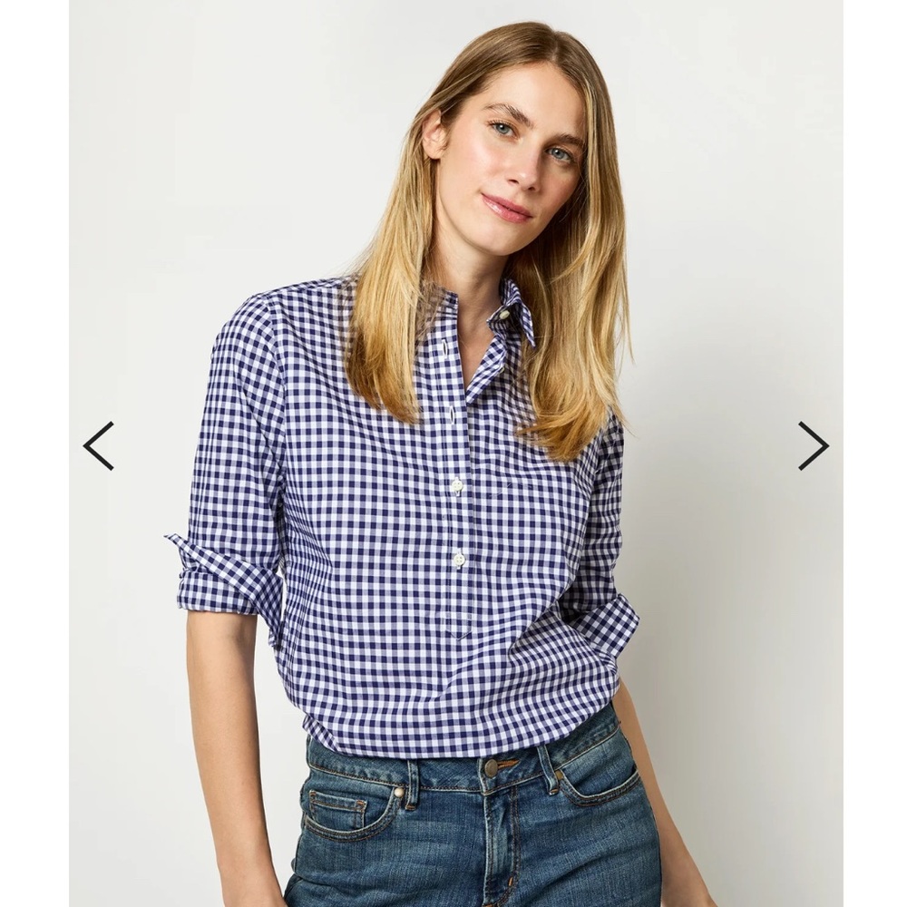 ANN MASHBURN Tomboy Popover Shirt in Navy Gingham Poplin